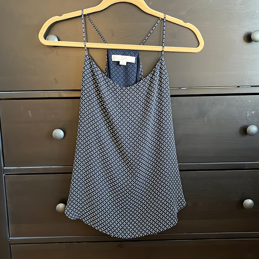 Loft size small-petite sleeveless tank, blue/white
